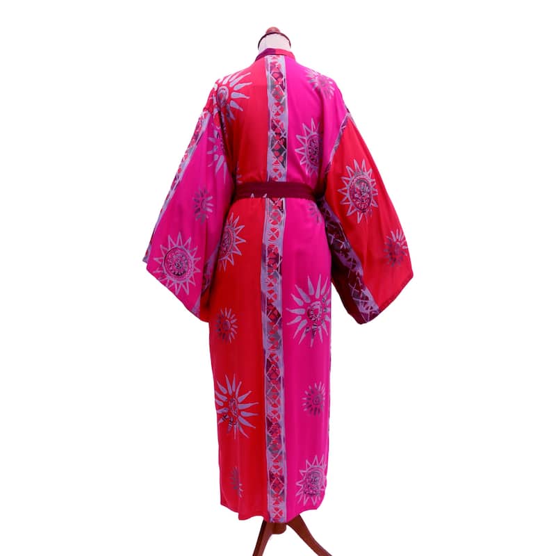 Novica Handmade Bright Firework Hand-Stamped Batik Rayon Robe