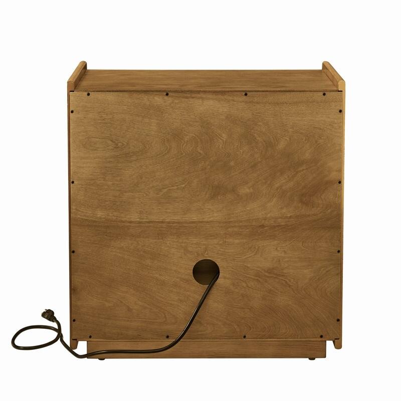 Mid Century Modern 2-Drawer Nightstand with Charging Station and Open Shelf for Bedroom Storage and Convenience