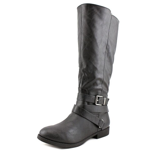 Style & Co Lolah Wide Calf Women Round Toe Leather Black Knee High Boot