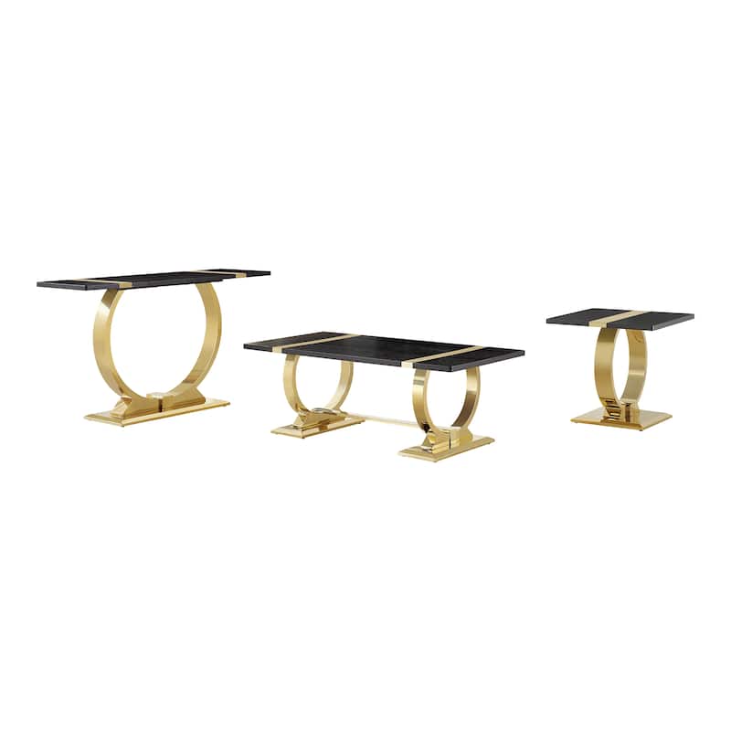 Furniture of America Carra Modern 3-Piece Stainless Steel O-Shaped Trestle Base Coffee Table Set