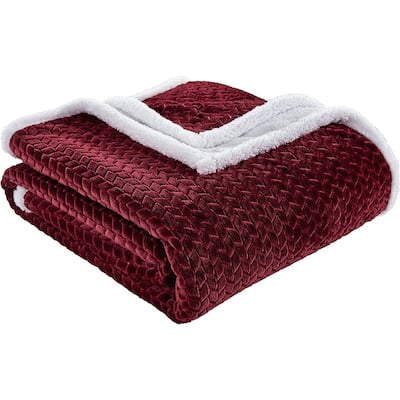 HomeEssentials Ultra Lush Heavy Sherpa Throw Blanket (50" x 60") - Burgundy