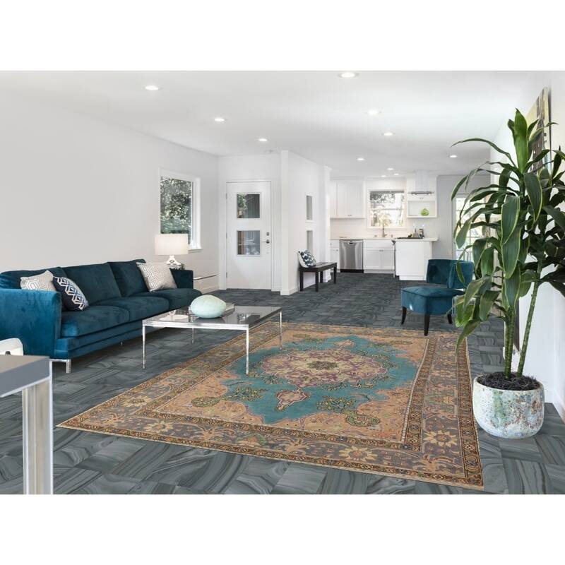 Turquoise Blue Medallion Tabriz Persian Area Rug Handmade Wool Carpet - 6'4"x 9'10"