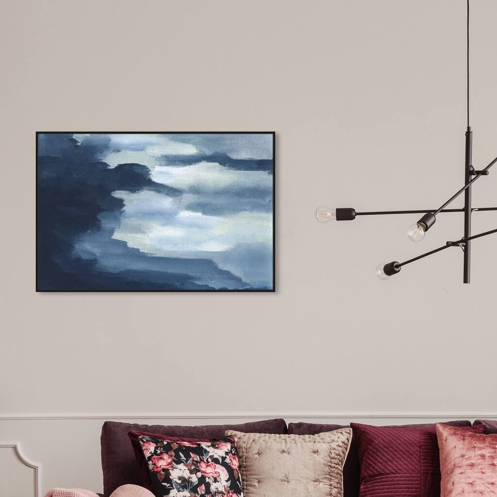 Oliver Gal 'Waterfalls' Abstract Wall Art Framed Canvas Print Paint - Blue, Blue