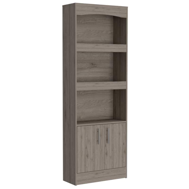 71 Inch Modern 3 Tier Wood Bookcase with 2 Doors Vertical Shelving Unit for Living Room Storage - 70.8”H x 24.8”W x 10.3”D