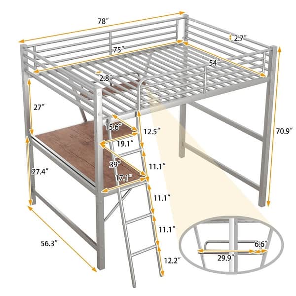 dimension image slide 2 of 4, Merax Metal Loft Bed with L-shaped Desk and Shelf