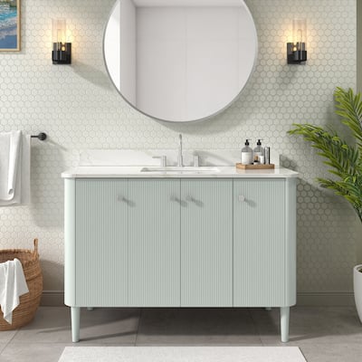 Haley Bathroom Vanity in Soft Sage with Alluring Quartz Top