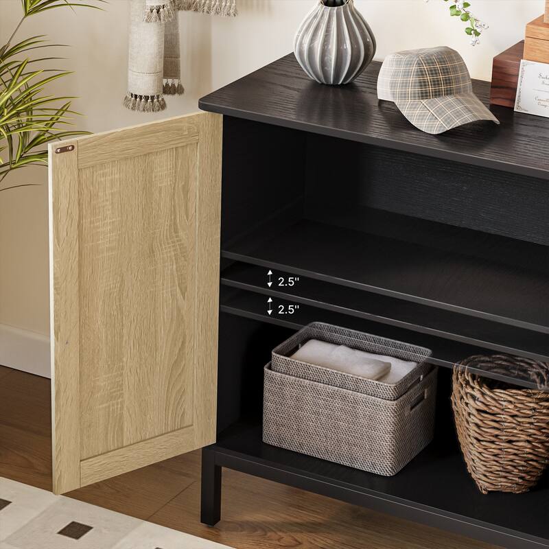 Rattan Accent Buffet Sideboard Storage Cabinet with 2 Doors