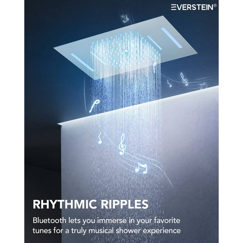 Dual Heads 20" Thermostatic Shower System, 64-Color LED Mood Lighting 3-Functions Shower Head with Bluetooth Music