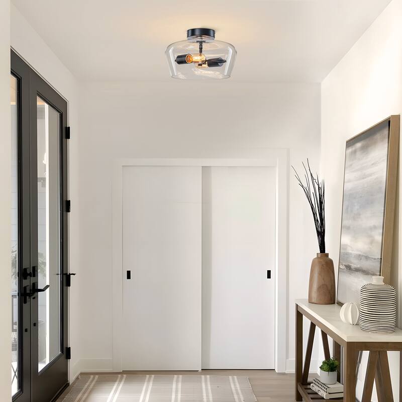 Starsky 2-Light Contemporary Drum Glass Semi Flush Mount