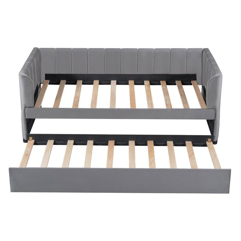 Twin Size Upholstered Daybed with Trundle Included-Perfect For Overnight Guests/Sleepovers,3 Colors