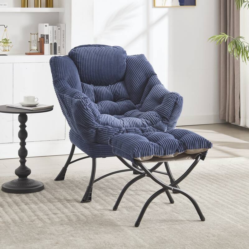 Modern Lounge Accent Chair with Armrests and a Side Pocket, Leisure Upholstered Sofa Chair Reading Chair with Footrest - Blue