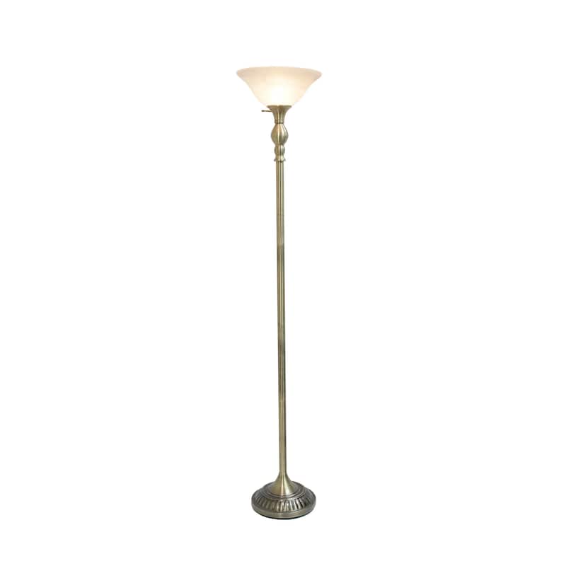 Classic 1 Light Torchiere Floor Lamp with Marbleized Glass Shade