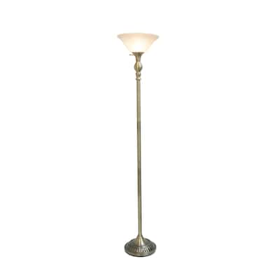 Classic 1 Light Torchiere Floor Lamp with Marbleized Glass Shade