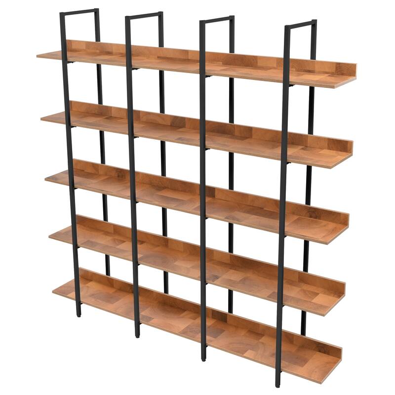 Vintage Industrial Style 5 Tier Open Bookshelf with Metal Frame