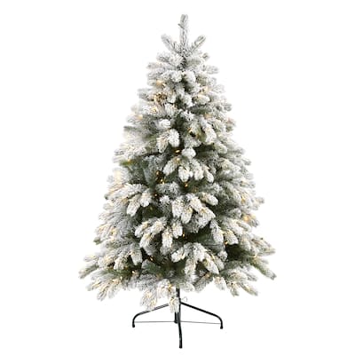 5' Flocked South Carolina Spruce Christmas Tree with 300 Lights - Green