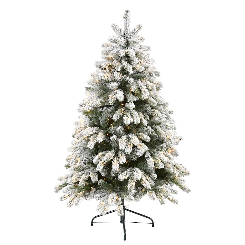 5’ Pre-Lit Flocked South Carolina Artificial Christmas Tree, Clear LED Lights - 5 Foot