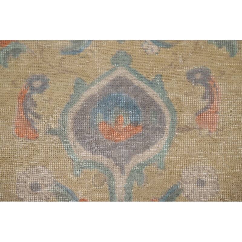 Hand Knotted Oriental 100% Wool Carpet Traditional Medallion Yellow & Gold Tabriz Area Rug - 12' 11'' X 9' 6''