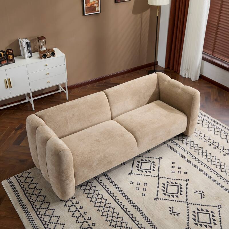 3-Seater Chaise Lounge Sofa with Curved Design, Wave-Shaped Fabric Loveseat Recliner Sofa with Plush Cushions