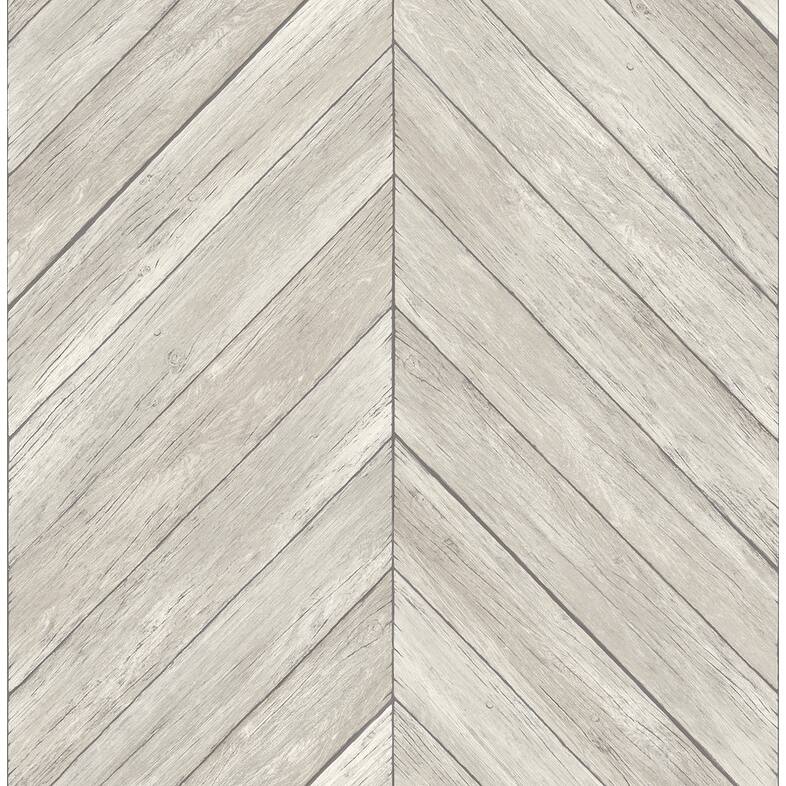 Brewster Parisian Dove Chevron Wood Wallpaper - 20.5in x 396in x 0.025in