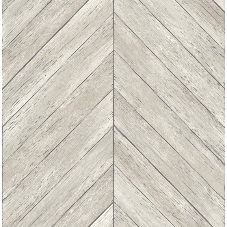 Brewster Parisian Dove Chevron Wood Wallpaper - 20.5in x 396in x 0.025in
