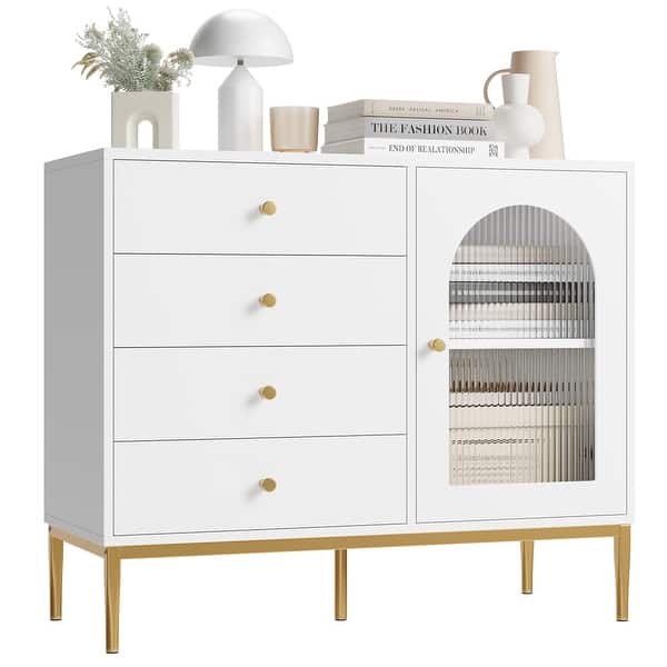 Dresser for Bedroom, Modern Dresser Wood Dresser with Waveform Glass Door  and Gold Metal Legs, Dresser Storage Chest of Drawers - Bed Bath & Beyond -  38233818