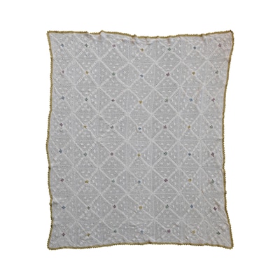 Hand-Woven Reclaimed Cotton Crocheted Throw with Diamond Pattern - Multi - 60.0"L x 50.0"W x 0.1"H