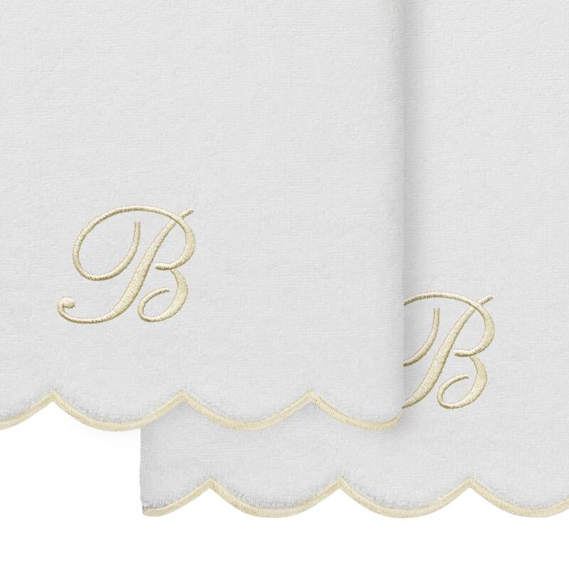 Authentic Hotel and Spa 100% Turkish Cotton Beige ADORNIA Scallop Personalized 2 Piece Bath Towel Set - 2 Bath Towels