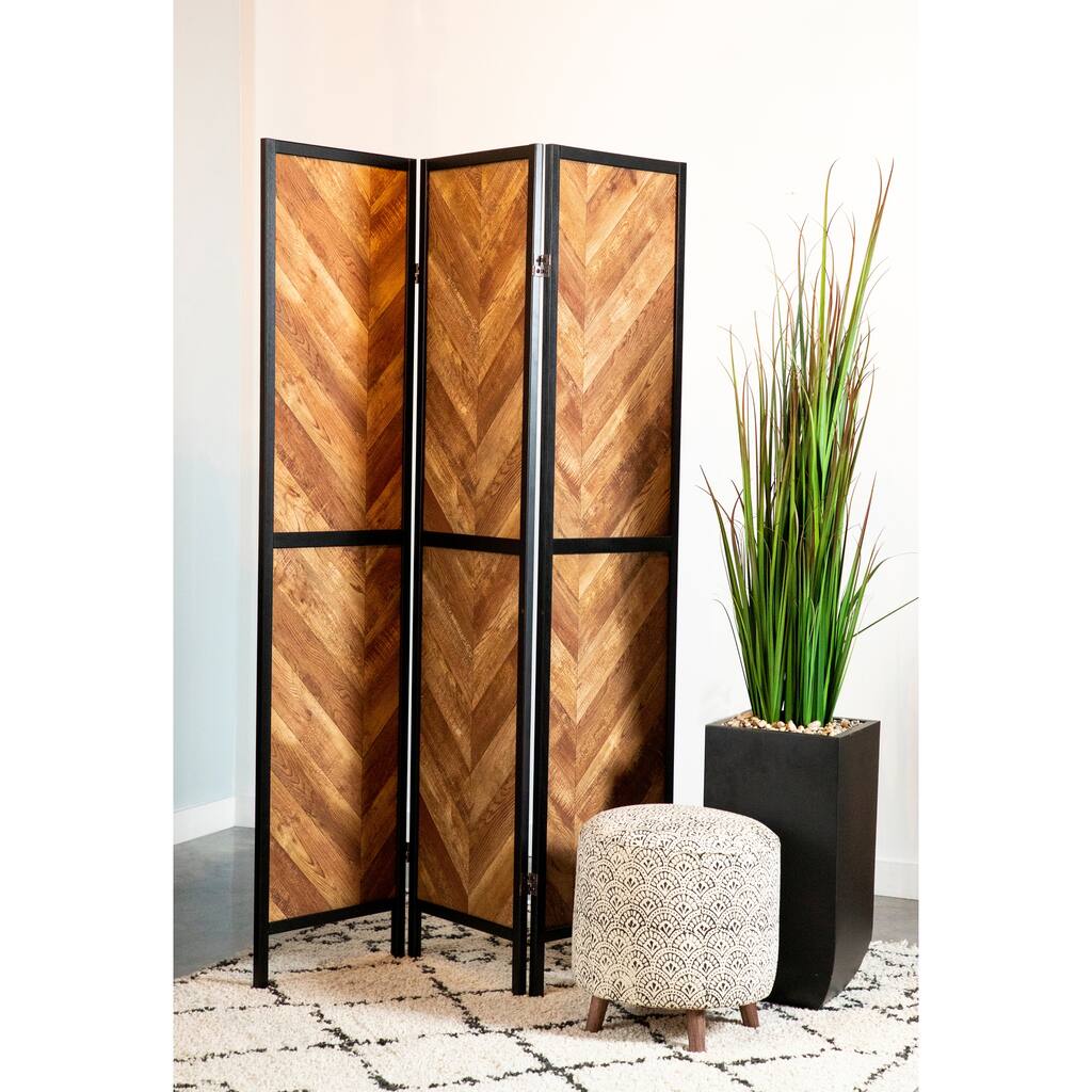 Abbott Rustic Tobacco Herringbone 3-Panel Folding Screen