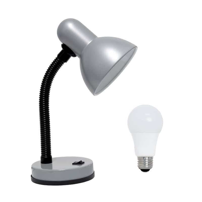 Simple Designs 14.25" Basic Metal Desk Lamp with Flexible Hose Neck, Black, With LED Bulb