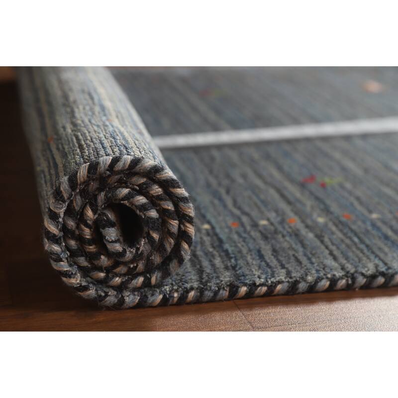 Navy Blue/ Gray Gabbeh Oriental Foyer Rug Hand-Knotted Wool Carpet - 3'0"x 4'10"