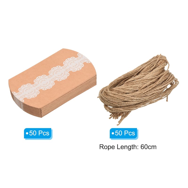 Pillow Boxes, 50Pcs Wedding Gift Box with Ropes 4.5x2.8 Inch for Wedding Yellow