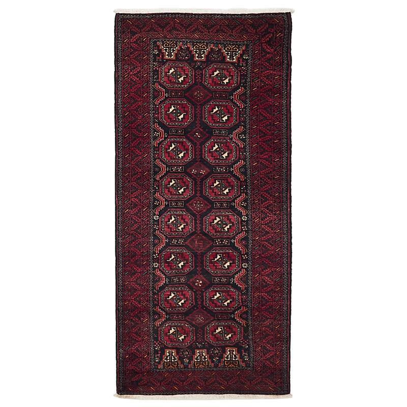 ECARPETGALLERY Hand-knotted Teimani Black, Red Wool Rug - 3'3 x 7'2