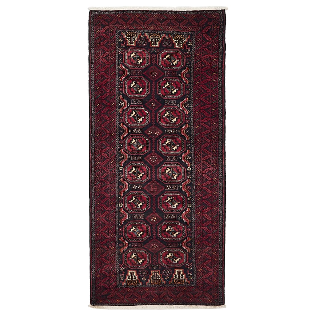 ECARPETGALLERY Hand-knotted Teimani Black, Red Wool Rug - 3'3 x 7'2