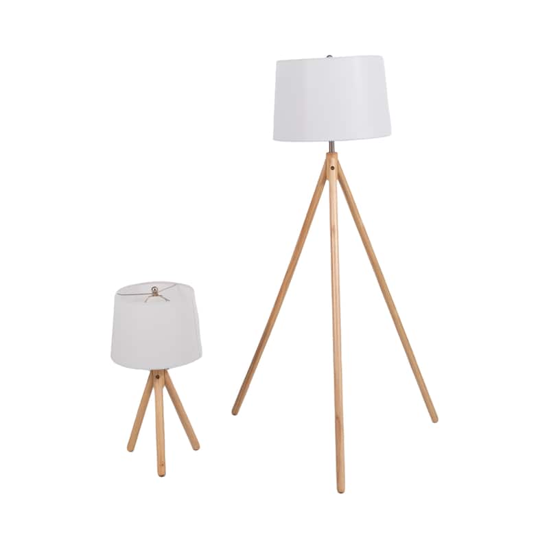 Sagebrook Home 59/26" Wood Tripod Table&floor Lamps, Natural, Set of 2 - 28" x 28" x 59"
