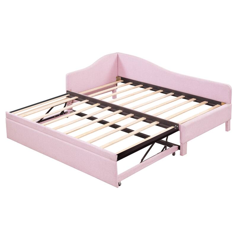 Twin Size Upholstered L-Shaped Upholstered Daybed with Pop Up Trundle for Home Office