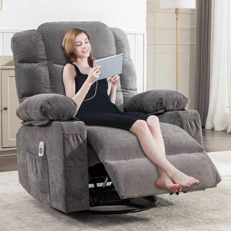 Manual Massage Recliner Chair, Overstuffed Rocker Chairs with Heat and 2 Cup Holders & USB Charge Port, for Living Room