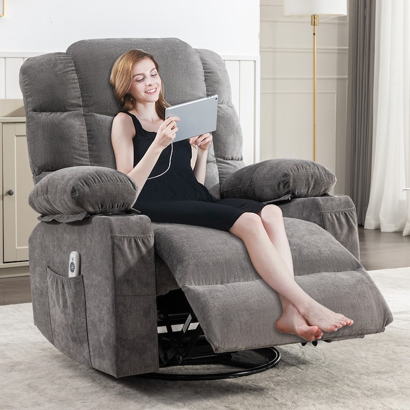 Massage Rocker Recliner Chair Rocking Chairs for Adults Oversized with 2 Cup Holders, USB Charge Port Soft Features a Manual Mas