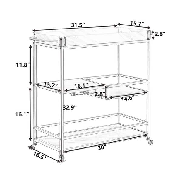 Large Bar Cart Home Serving Cart Dining Cart with Lockable Wheels - Bed ...