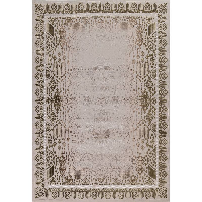 Turkish Geometric Damask Transitional Oriental Rug Home Decor Carpet - 9'10" x 13'1" - Beige