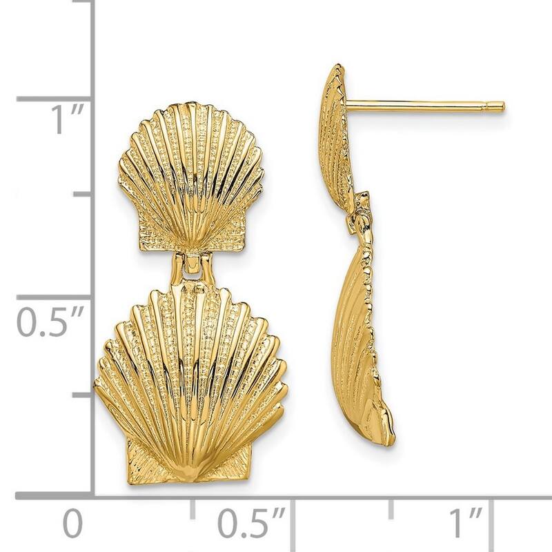 Curata 14k Yellow Gold 24.5x12.5mm Double Scallop Shell Post Earrings