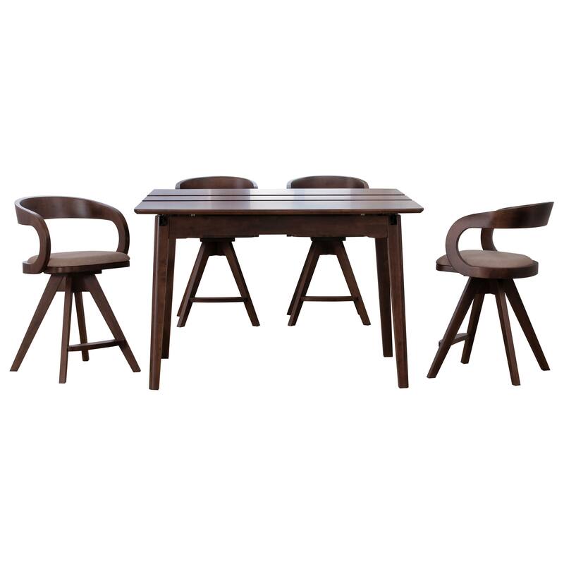 Furniture of America Abigail IX Mid-Century Modern 5-Piece Walnut 53-inch 1-Leaf Extendable Counter Height Dining Set