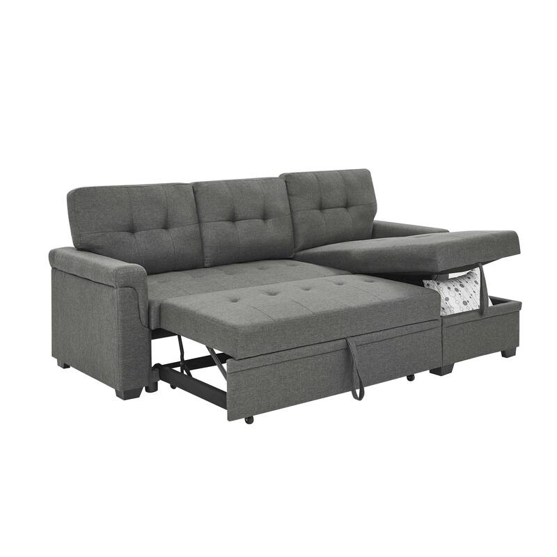 Polyester Sofa Bed 86" Pull Out Sleeper Gray 3 Seat Reversible Design