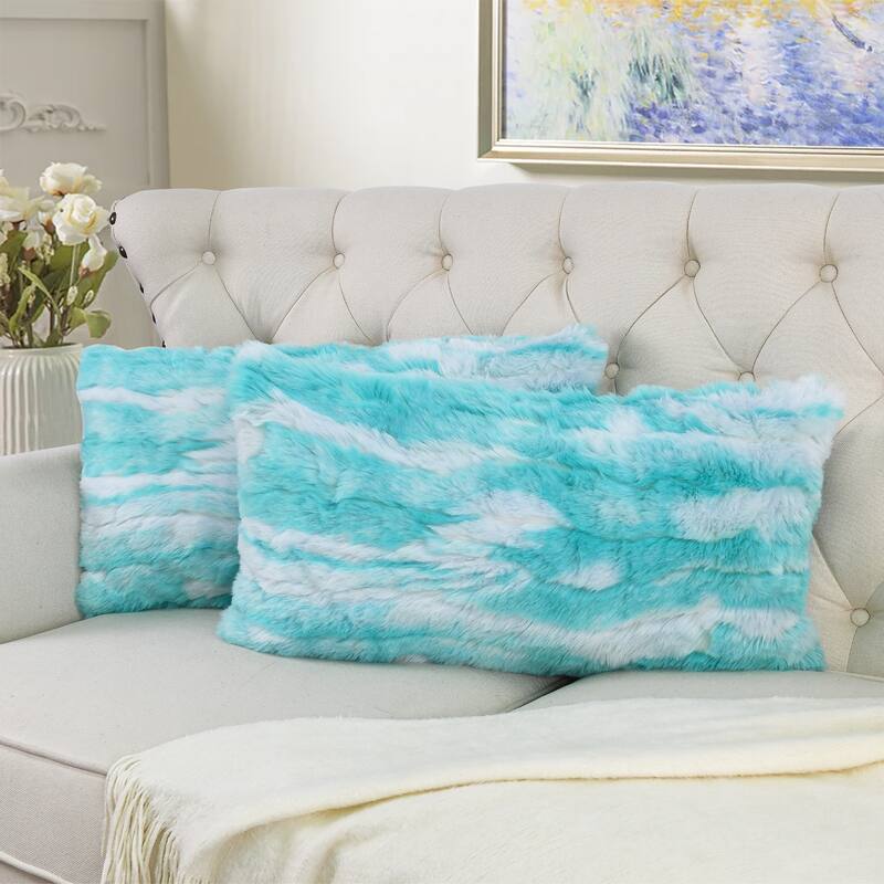 Jacquard FauxFur 2 Piece Set Pillow Shell - 14''x26'' - Blue Turquoise