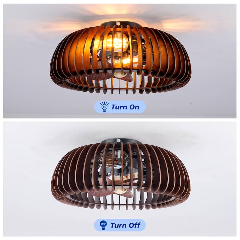 19.7" Farmhouse Flush Mount Ceiling Fans with Lights and Remote Control, Rustic Low Profile Wood Ceiling Fan