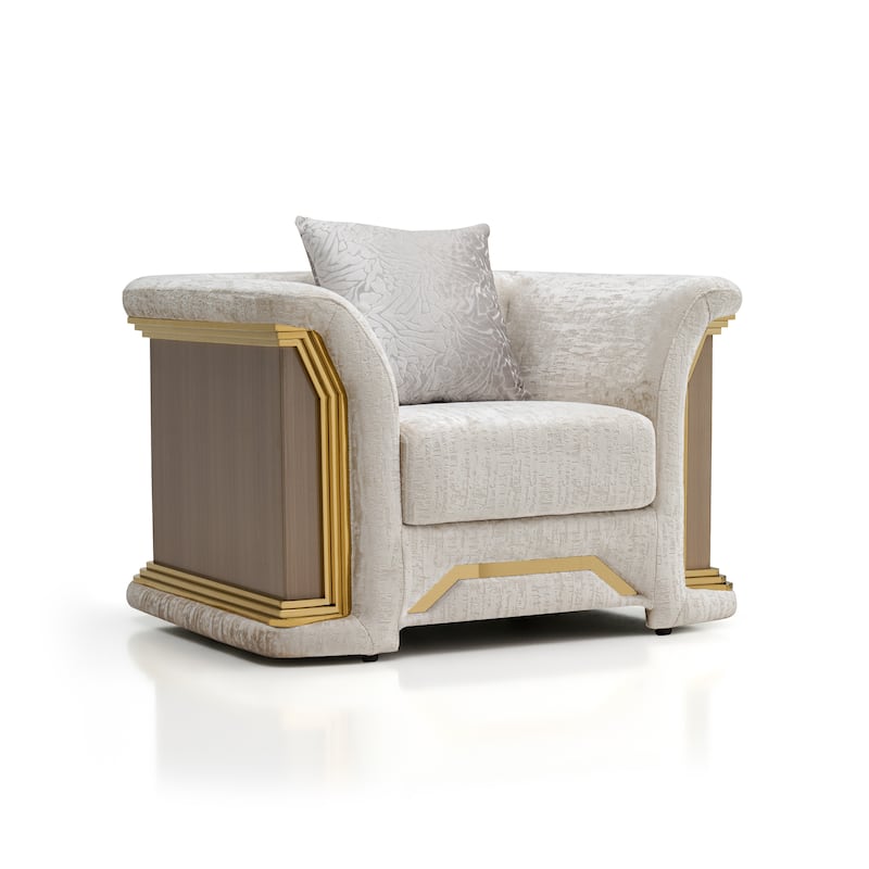 Furniture of America Ospray V Glam Upholstered Metallic Taupe Arm Chair with Accent Pillow
