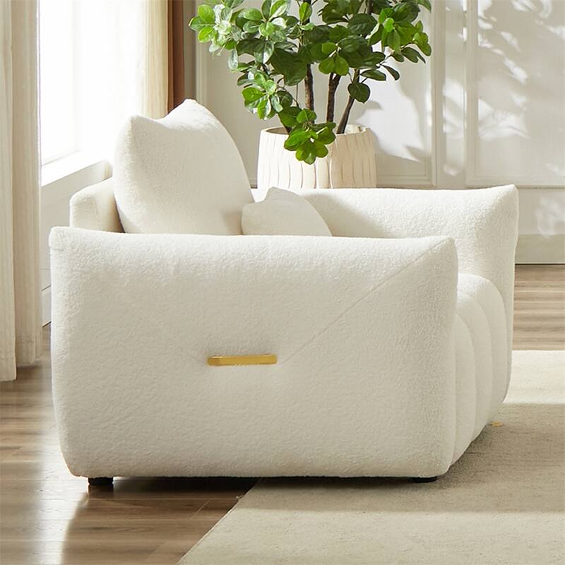 39.7" Teddy Fabric Upholstered Lounge Chair with Pillow - Beige