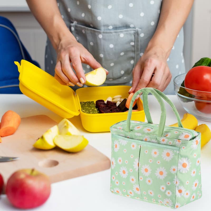 Lunch Bag Tote Bag with Pocket for Work Picnic 9.4"x5.5"x7.9", Green