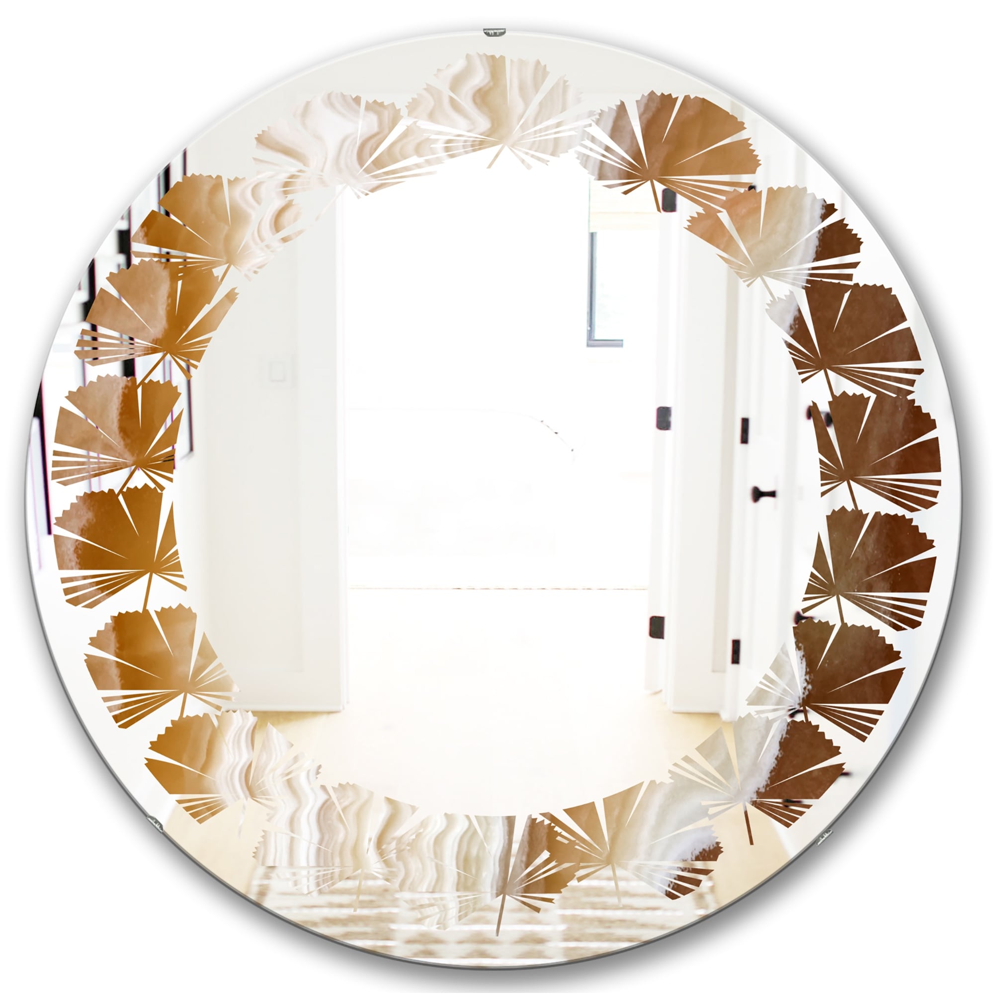 Designart 'Marbled Geode 3' Printed Modern Round or Oval Wall Mirror - Leaves