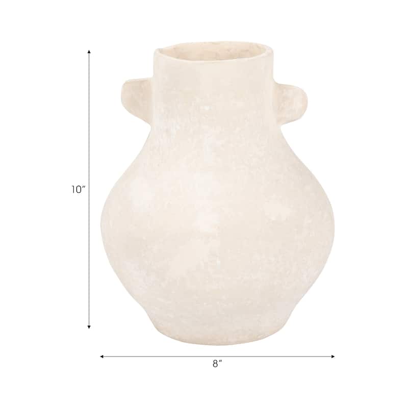 Sagebrook Home Ivory Paper Mache 10-inch Eared Vase, Perfect for Stylish Floral Arrangements