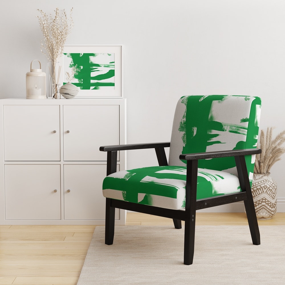 Designart "Black & White Crossing Paths I" Upholstered Abstract Accent Chair - Modern Arm Chair For Bedroom